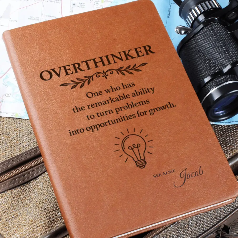 Personalized brown leatherette overthinker journal for mindfulness
