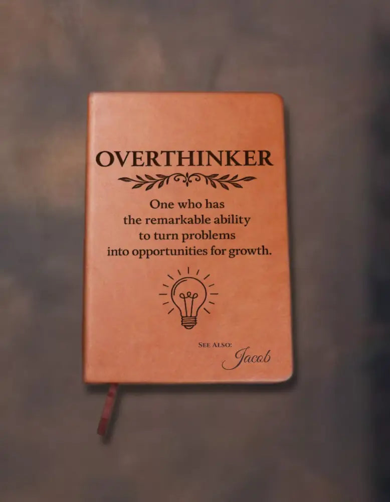Peach overthinker journal with lightbulb design and custom text