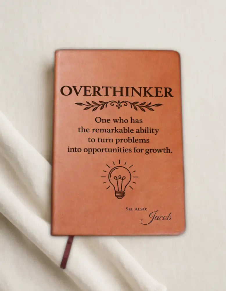 Pinkish-brown Overthinker Journal with lightbulb design