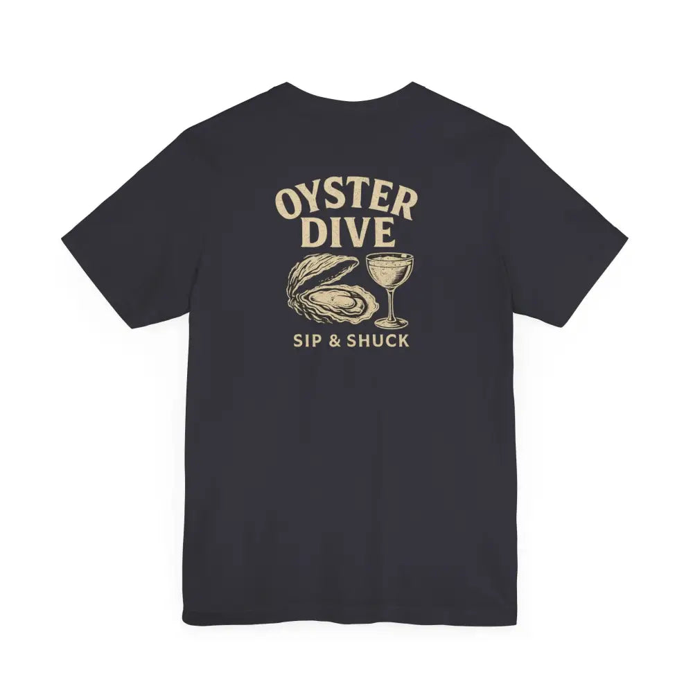 Dark grey Oyster Dive Coastal Graphic Tee with embroidered corduroy graphic by Trini Skies Supply