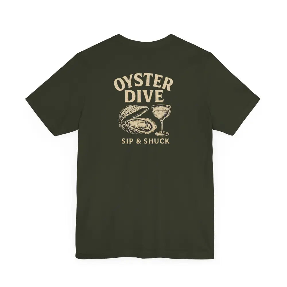 Oyster Dive dark green t-shirt with graphic from Trini Skies Supply