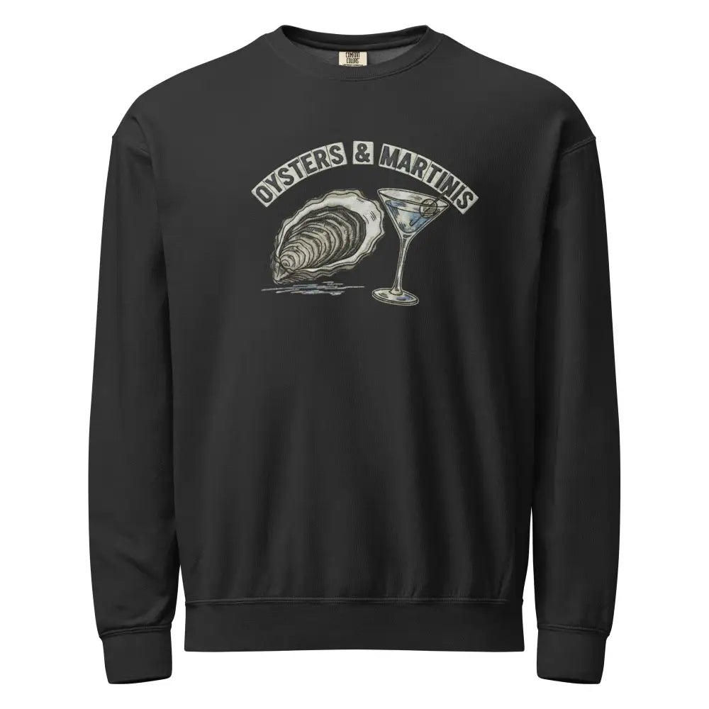 Black coastal crewneck sweatshirt with oysters and martinis design