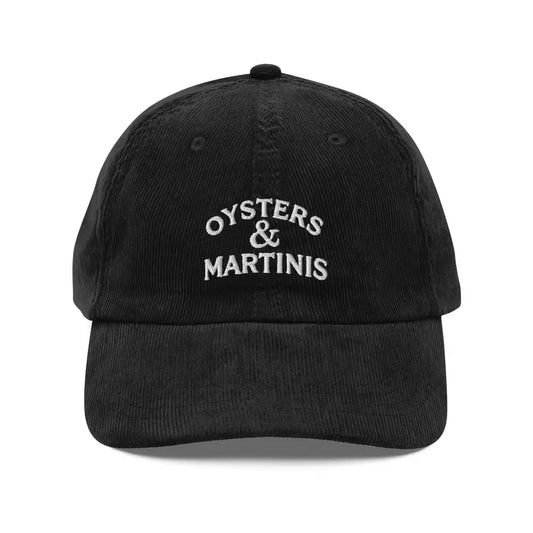 Oysters & Martinis Vintage Corduroy Cap Embroidered - Black - Hats black corduroy baseball cap oysters 1