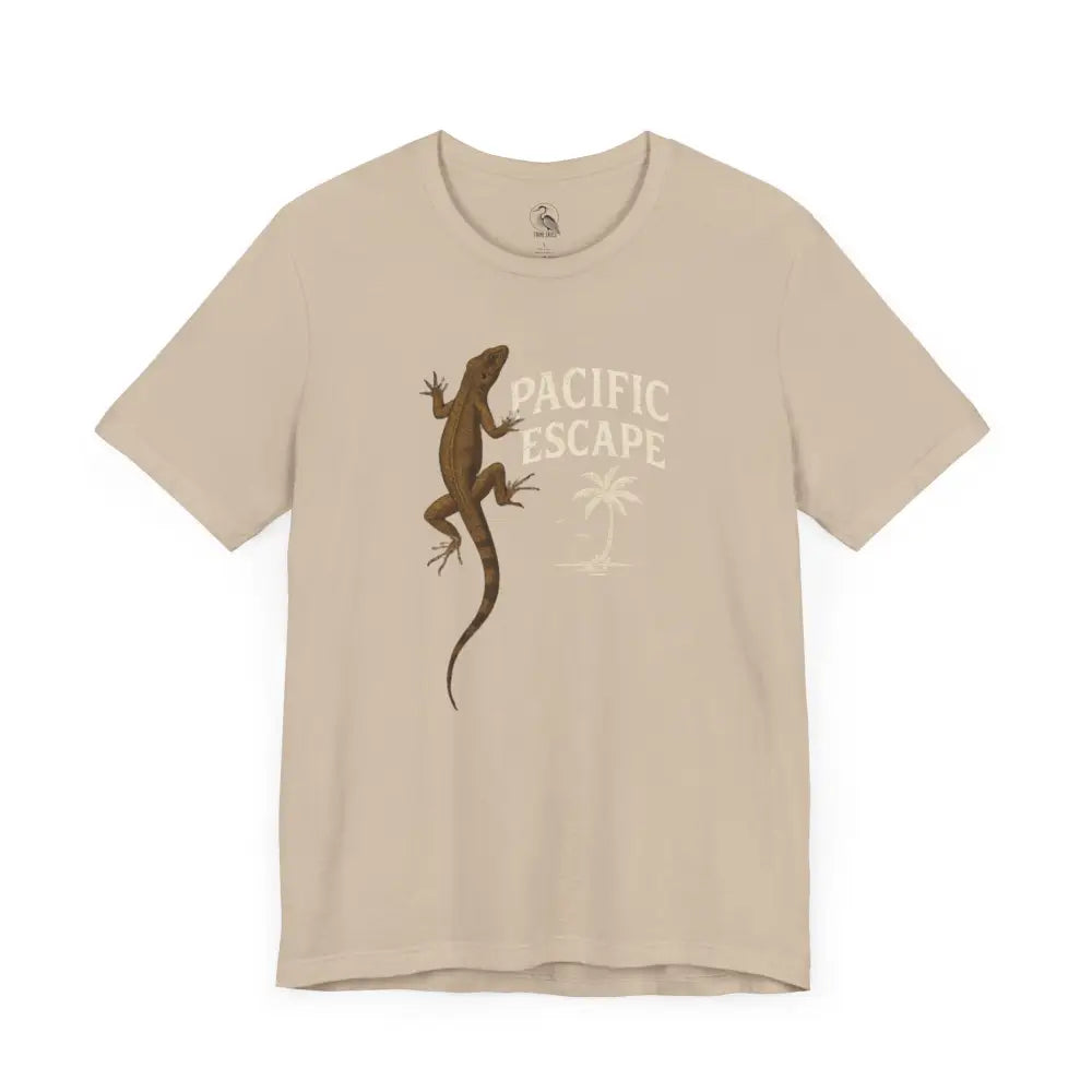 Light brown short-sleeve Pacific Escape Lizard Adventure Tee by Trini Skies