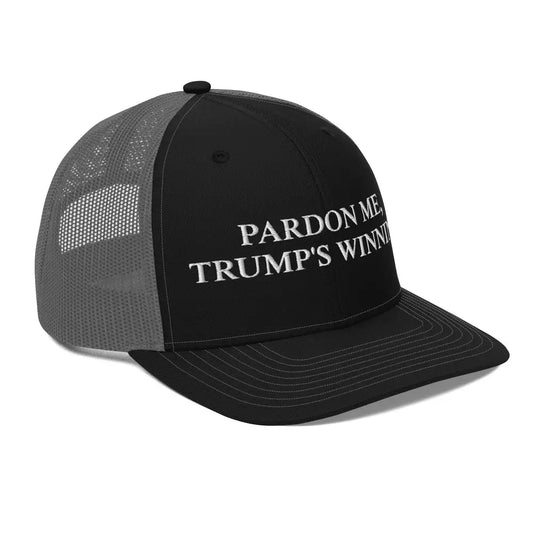 Pardon Me Trump’s Winning Embroidered Trucker Cap Adjustable Snapback - Hats black grey mesh trucker hat 1