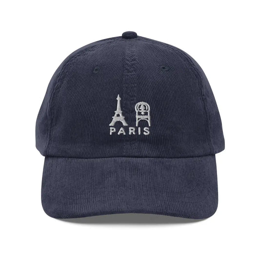 Paris Eiffel Tower Low Profile Retro Vintage corduroy cap - Navy - Hats navy blue baseball 1