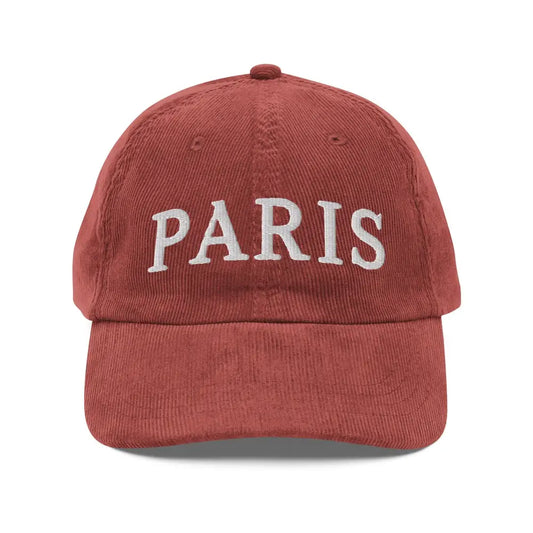 Paris Embroidered Adjustable Vintage corduroy cap. Low Profile - Burgundy - Hats baseball cap paris embroidered 1
