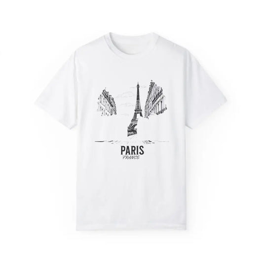 Paris France T-Shirt - Premium City of Light Travel Tee Comfort Colors - White / S - white short-sleeved crew-neck