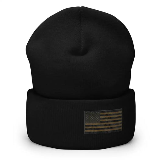 Patriotic Embroidered American Flag Cuffed Beanie Unisex Warm Winter Hat - Black - Hats black beanie subdued american