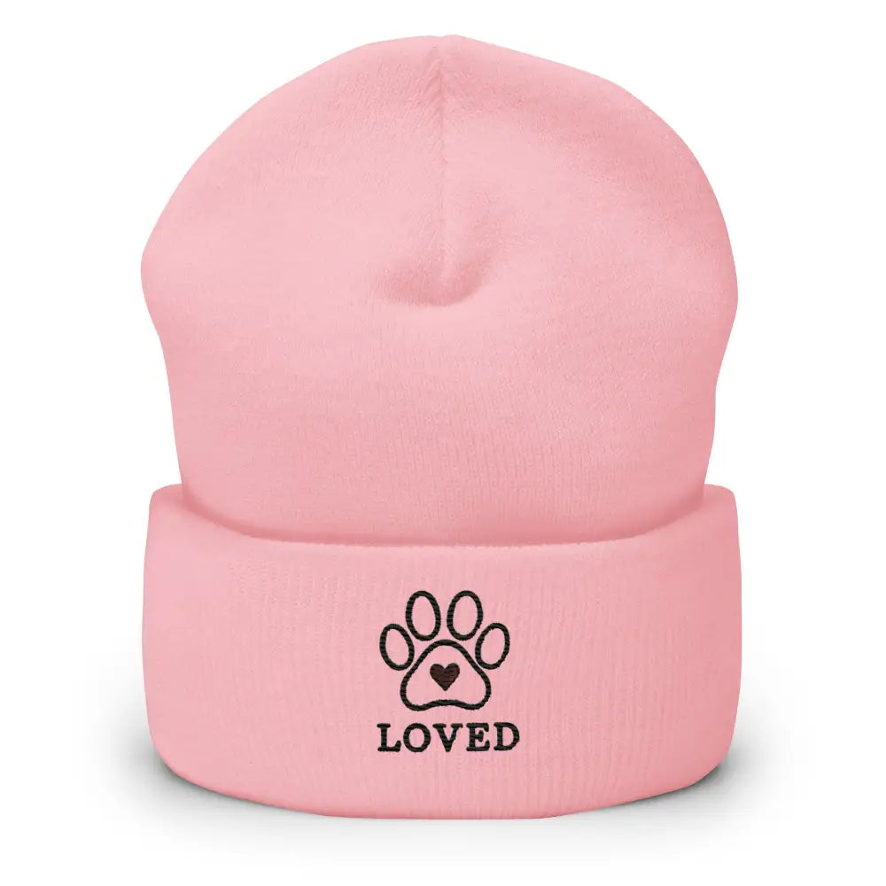 Pink Trini Skies embroidered pet lovers cuffed beanie with paw print heart