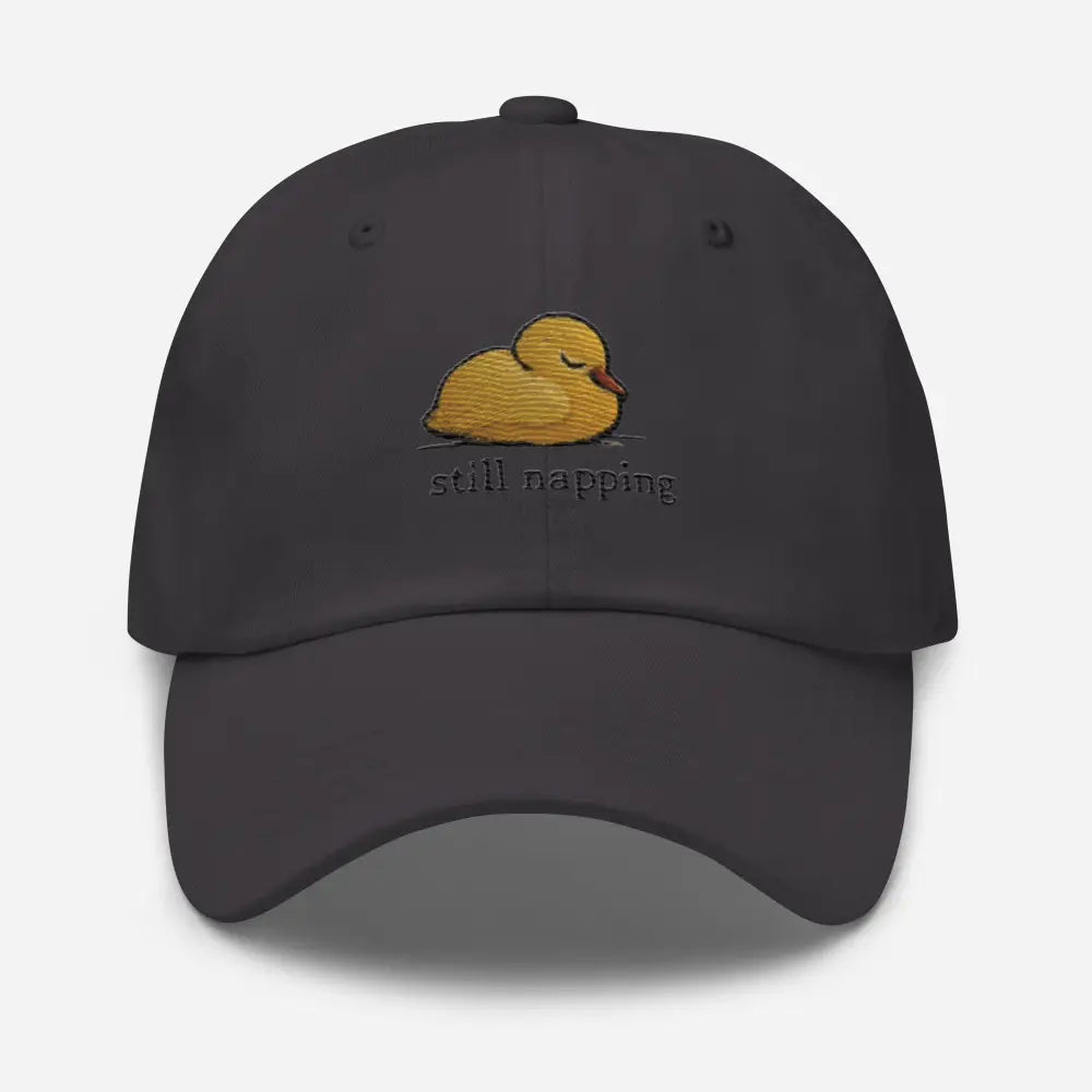 Trini Skies peaceful sleeping duckling embroidered corduroy dad hat in dark grey