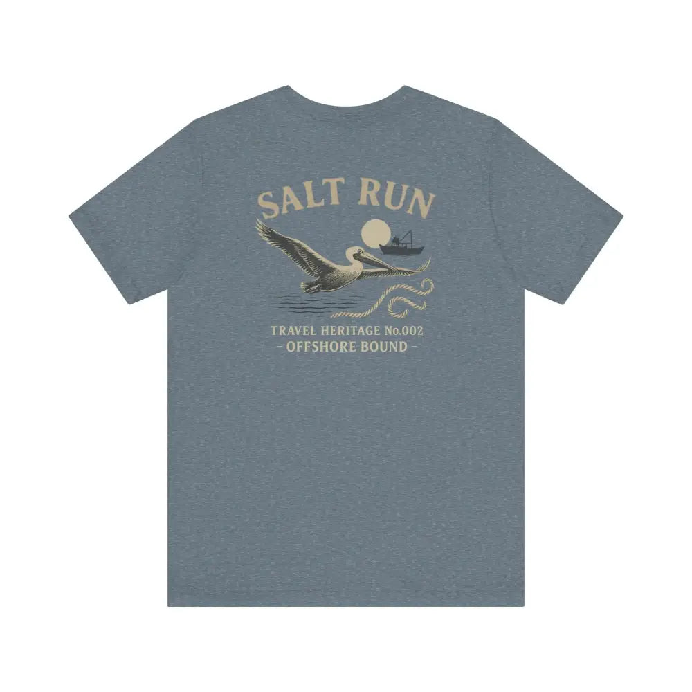 Blue Trini Skies short-sleeve t-shirt with vintage pelican boat graphic