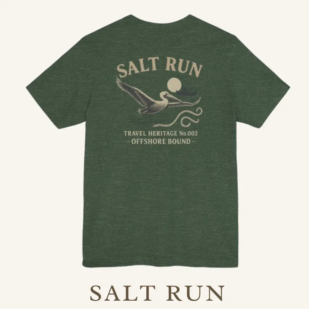 Dark green Trini Skies Travel Heritage Series pelican tee