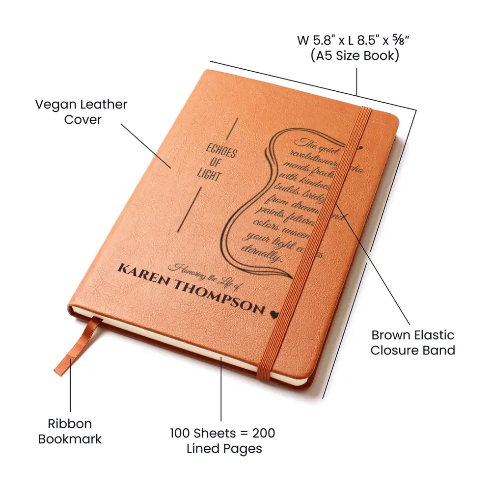 Personalized vegan leather memory journal with lined pages and ribbon bookmark