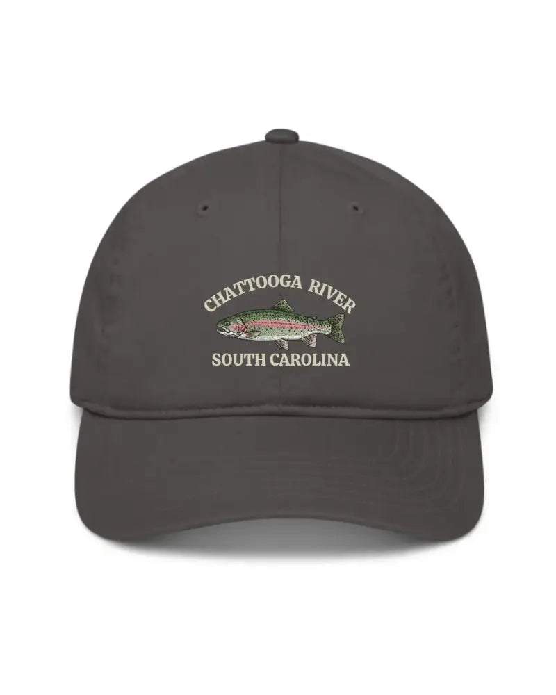 Personalized rainbow trout hat with custom fishing location Chattooga River South Carolina