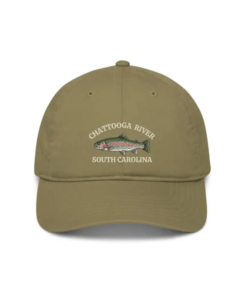 Personalized rainbow trout hat with custom fishing location Chattahoochee River South Carolina