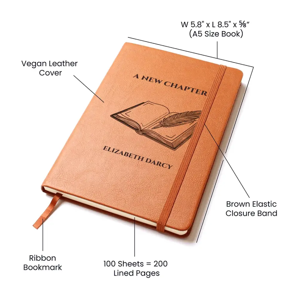 Tan vegan leather personalized chapter journal memory book with ribbon bookmark
