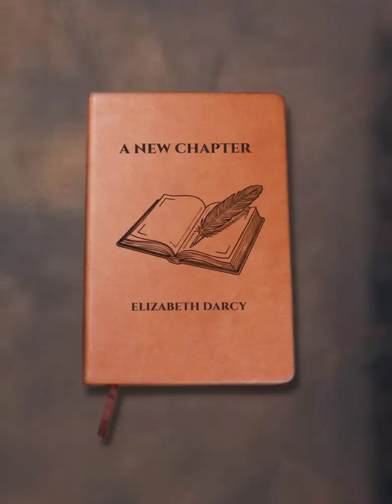 Orange-brown vegan leather chapter journal with quill design