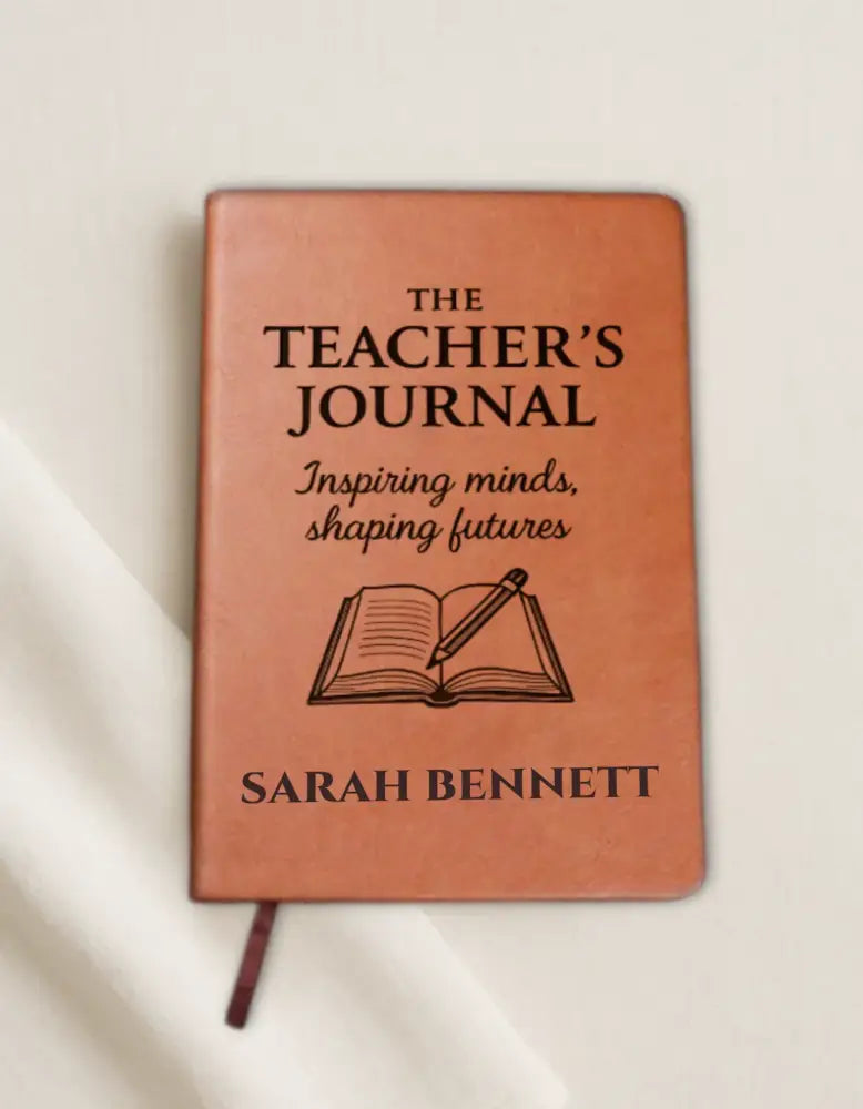 Personalized vegan leather teachers journal with open book design