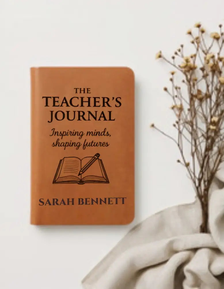 Brown vegan leather teachers journal with embossed design