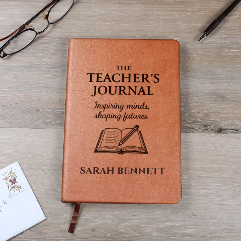 Personalized vegan leather teachers journal with inspiring message