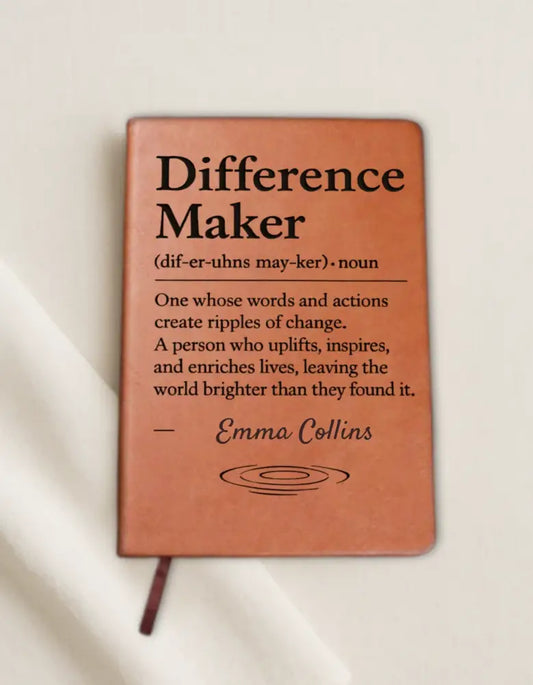 Personalized vegan leather journal with bookmark, perfect for making a difference or custom gifts