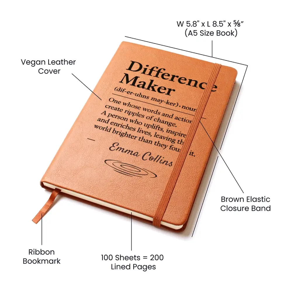 Tan vegan leather decision maker journal with ribbon bookmark