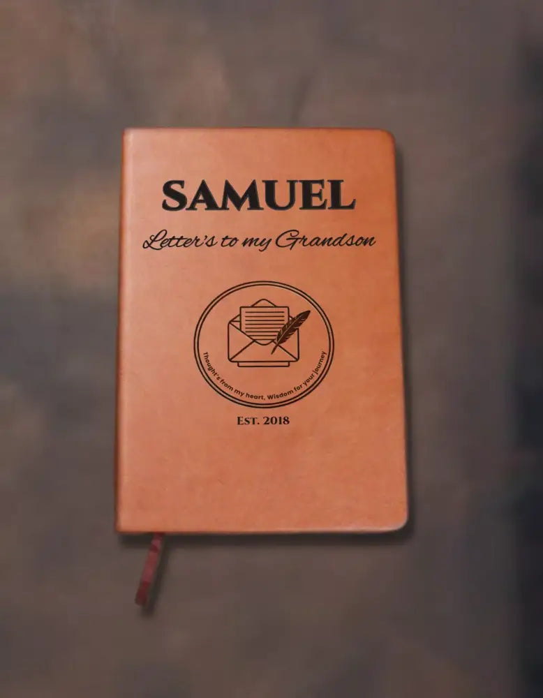 Personalized vegan leather orange journal for grandson keepsake memory book