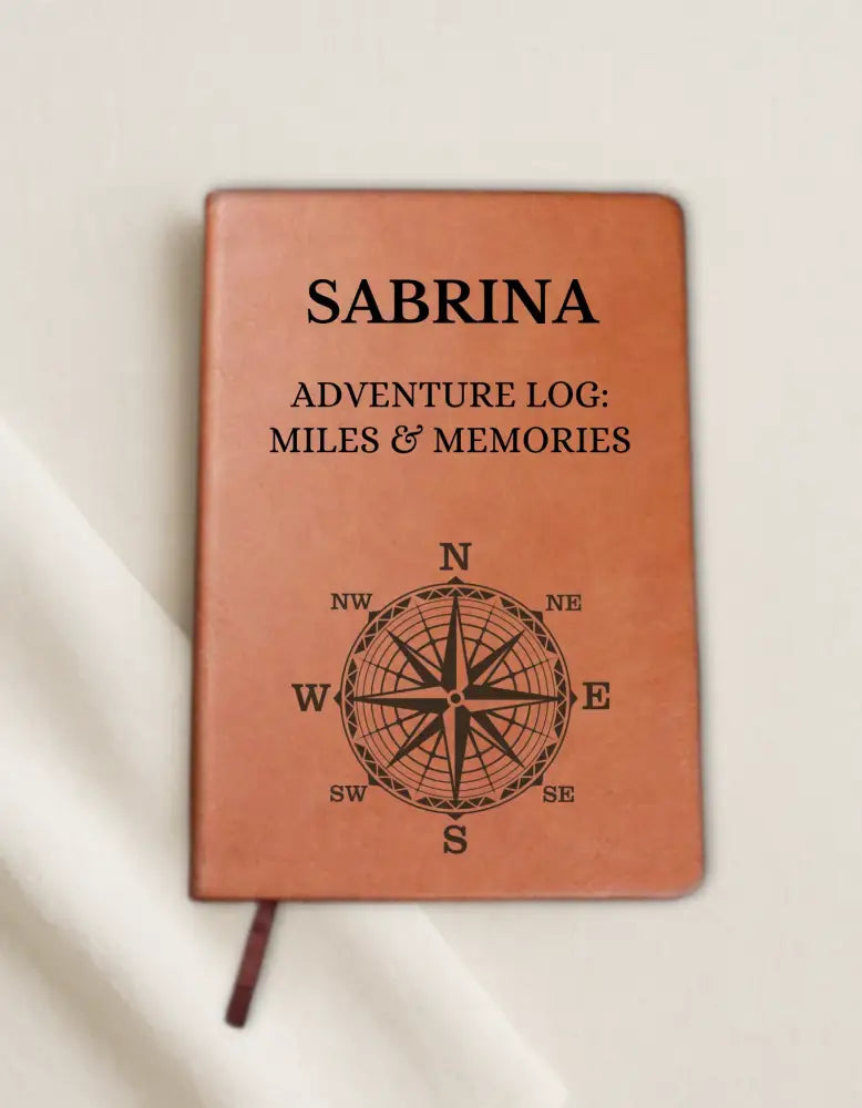 Personalized vegan leather adventure journal with compass design