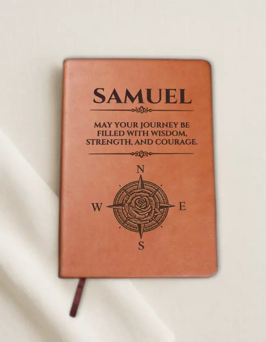 Personalized brown leatherette courage journal with compass rose design, ideal inspirational notebook