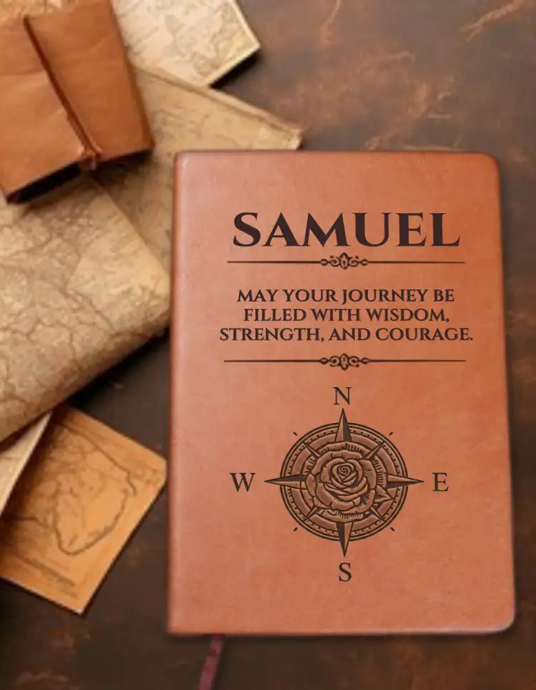 Personalized vegan leather courage journal with compass design
