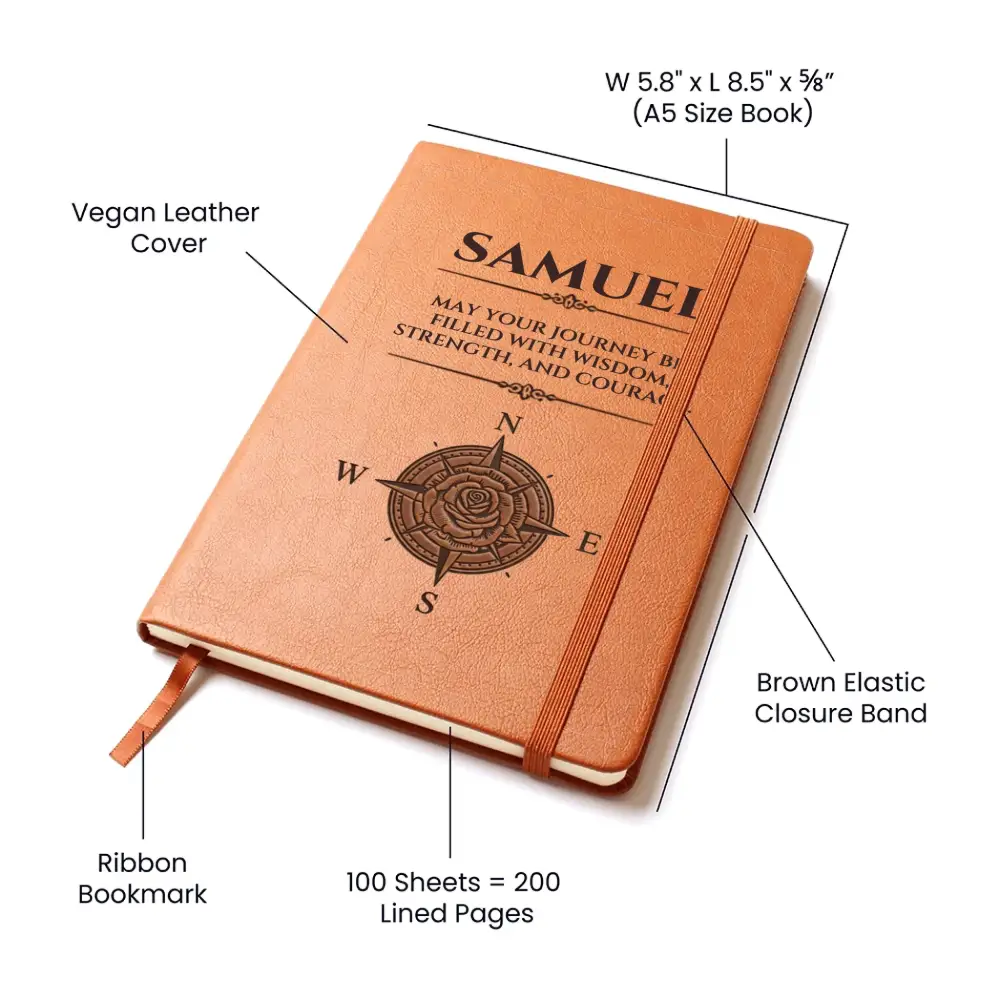 Personalized vegan leather courage journal with ribbon bookmark