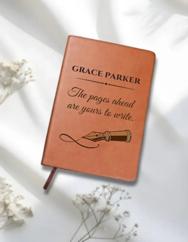Personalized vegan leather Pages Ahead journal with embossed pen