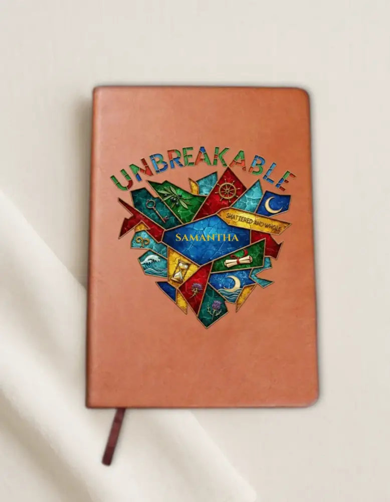 Personalized vegan leather journal with heart design and SAMANTHA on cover