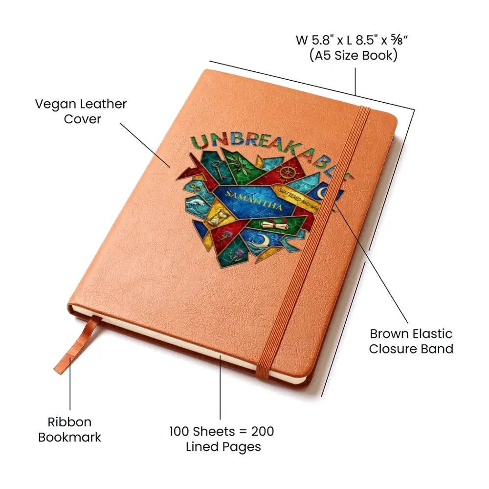 Personalized vegan leather unbreakable journal with abstract heart design
