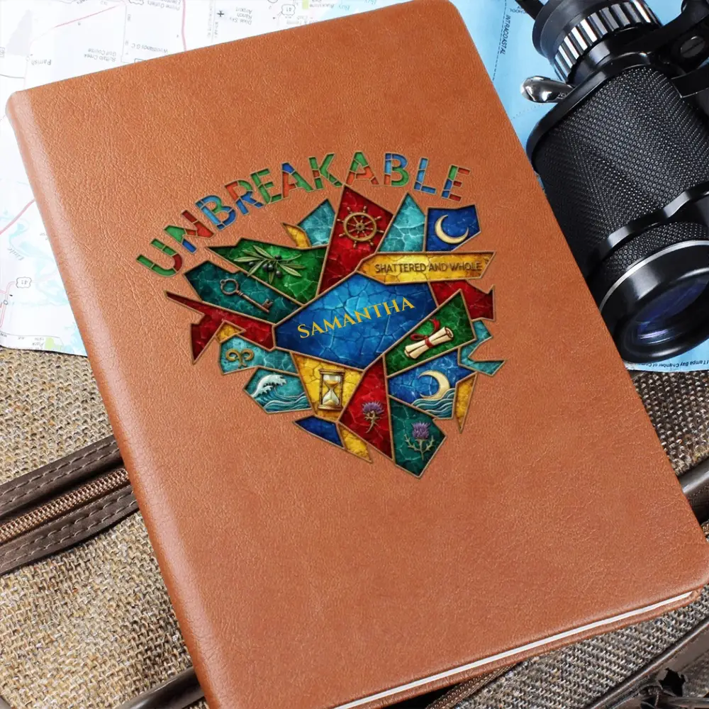Personalized vegan leather unbreakable journal with geometric design