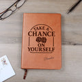 Tan vegan leather self-belief notebook with engraved quote