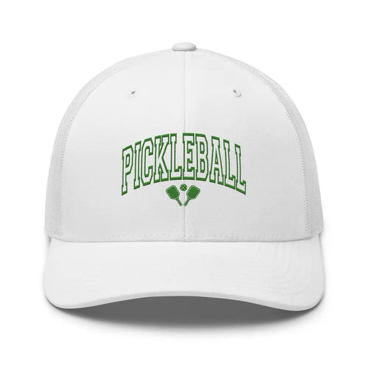 Pickleball Embroidered Trucker Cap Classic Six-Panel Mesh Back - Hats white trucker cap green pickleball 6