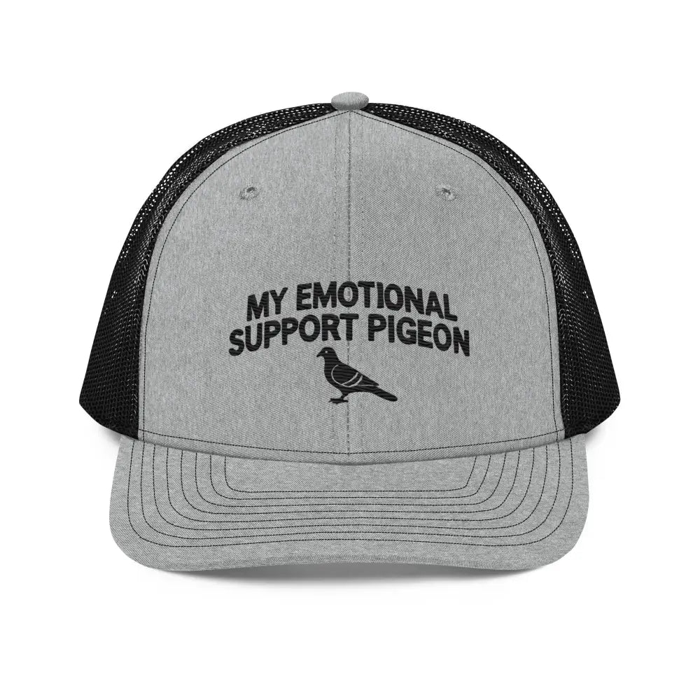 Pigeon embroidered maroon mesh trucker hat with gray black back