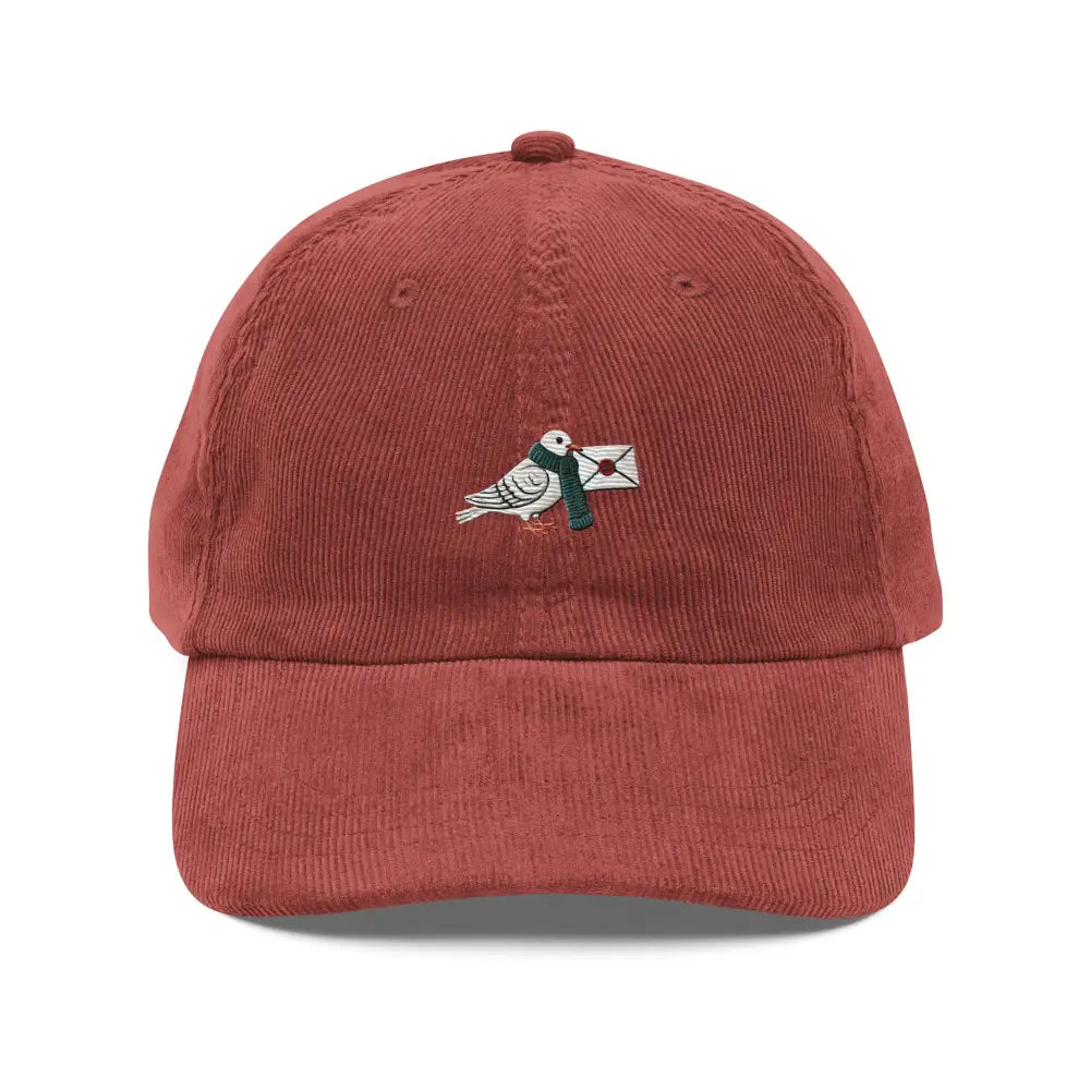 Vintage corduroy Trini Skies cap with embroidered homing pigeon