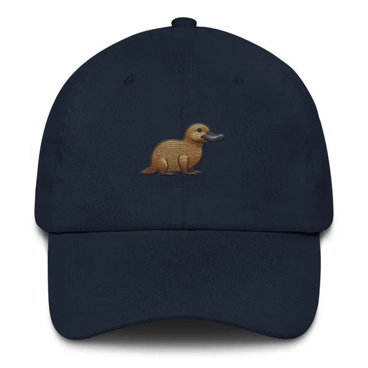 Playful Platypus Dad Hat - Embroidered Wildlife Cotton Twill Cap for Nature Lovers - Navy - Hats navy blue baseball cap