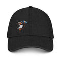 Playful puffin denim embroidered cap with bird design sea puffin and umbrella