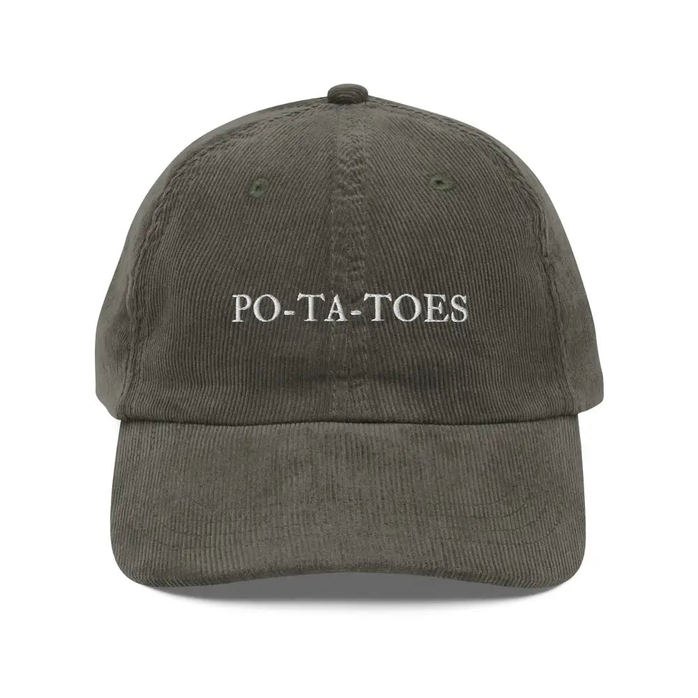 Vintage corduroy cap with Po-ta-toes embroidery in dark green