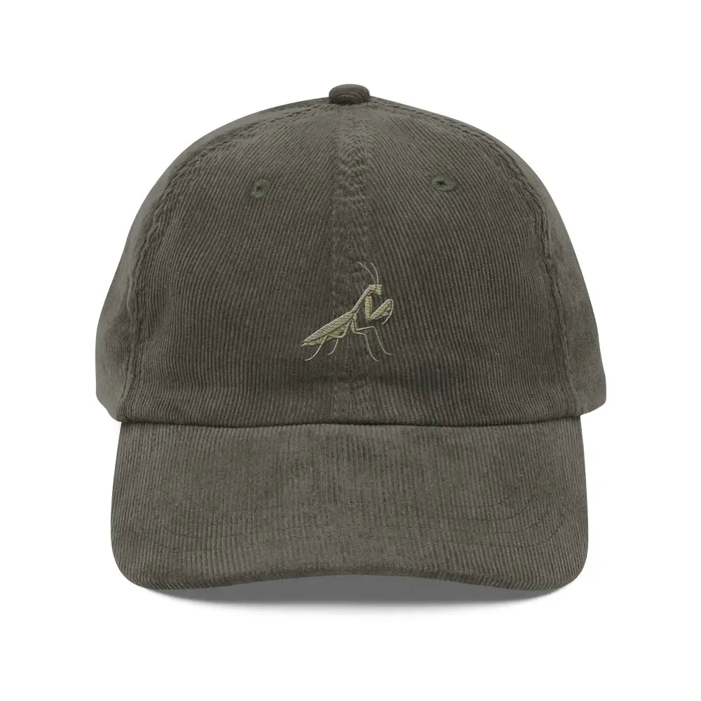 Olive green praying mantis embroidered corduroy hat