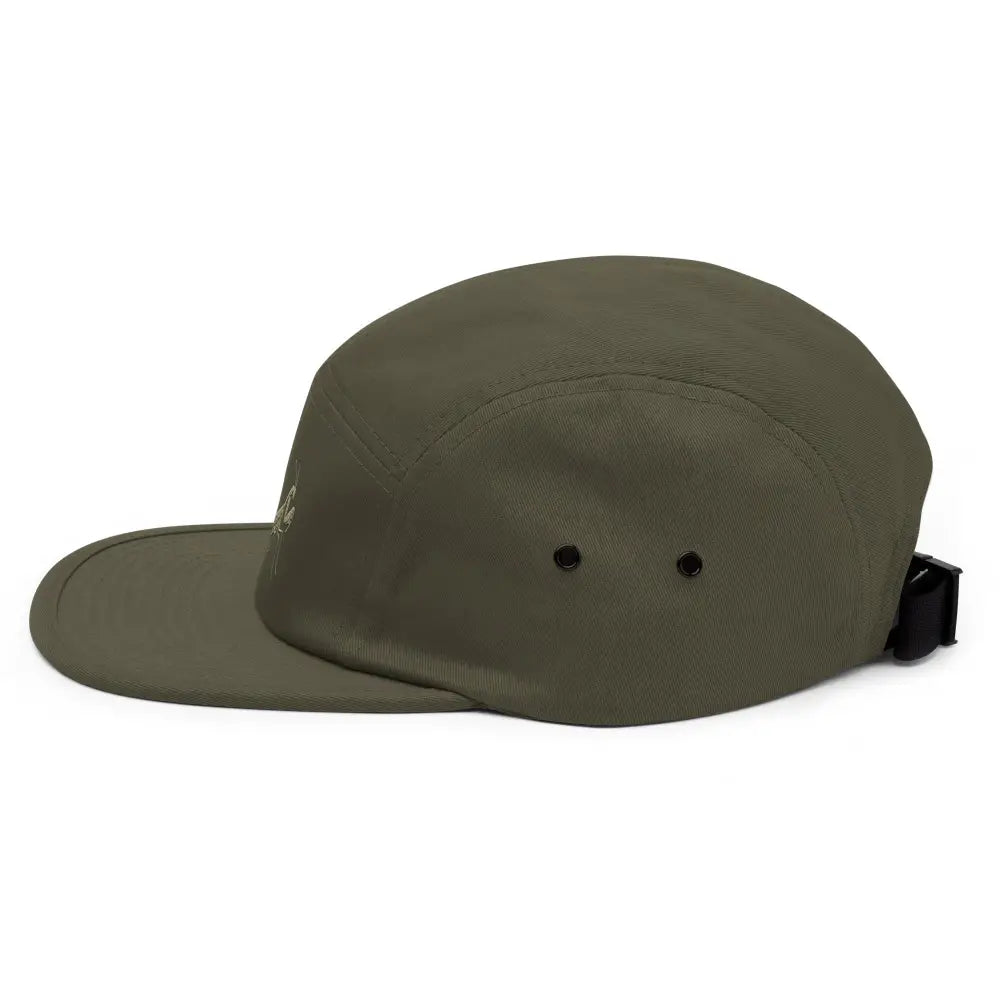 Praying mantis embroidered olive green Trini Skies Supply five-panel cap