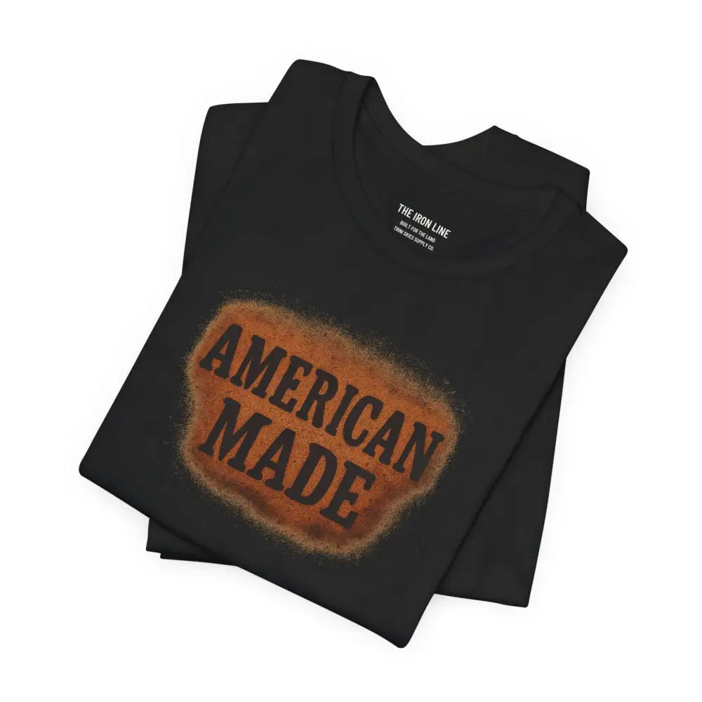 Black T-shirt with brown American Made graphic from Trini Skies Supply