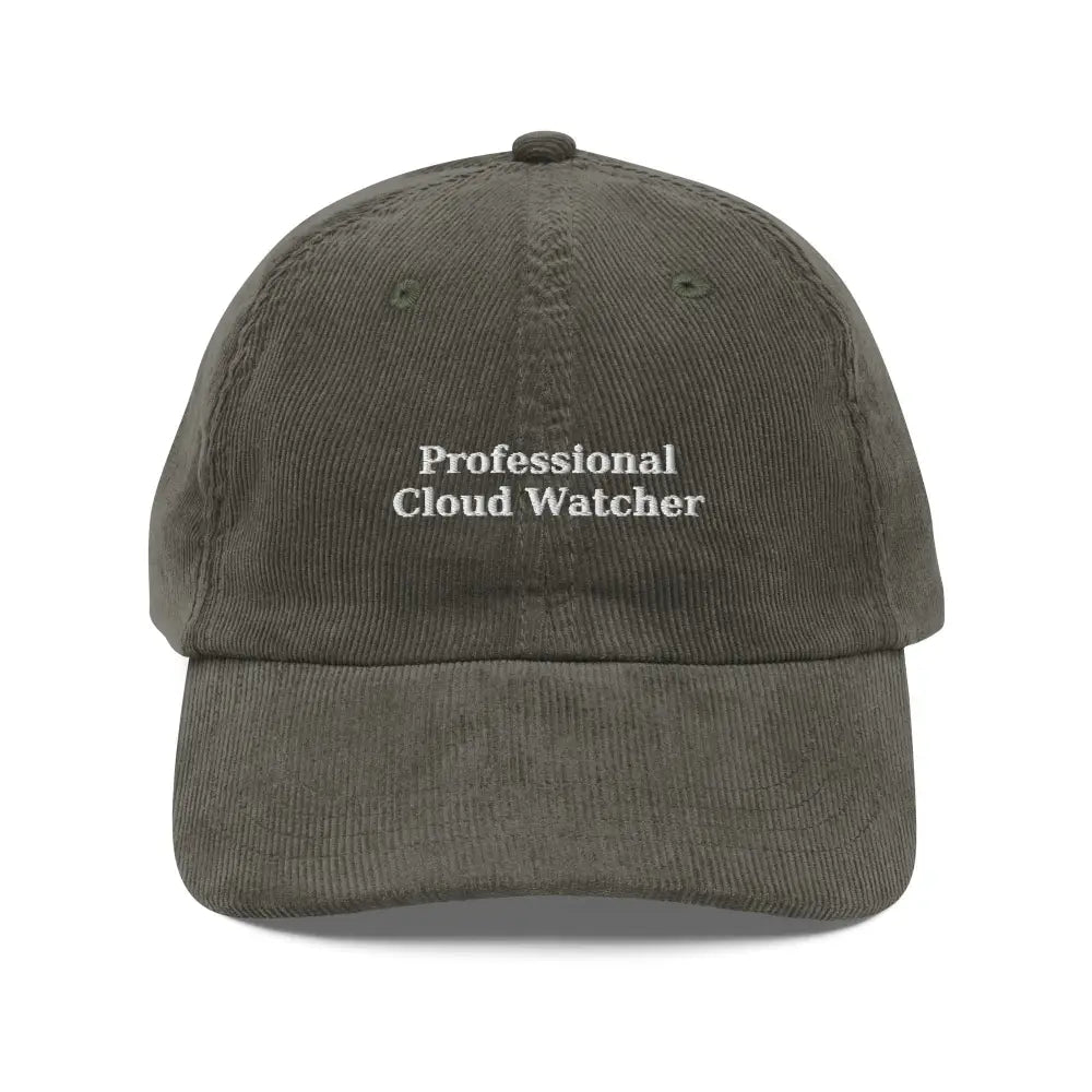 Cloud Watcher embroidered corduroy cap in olive green