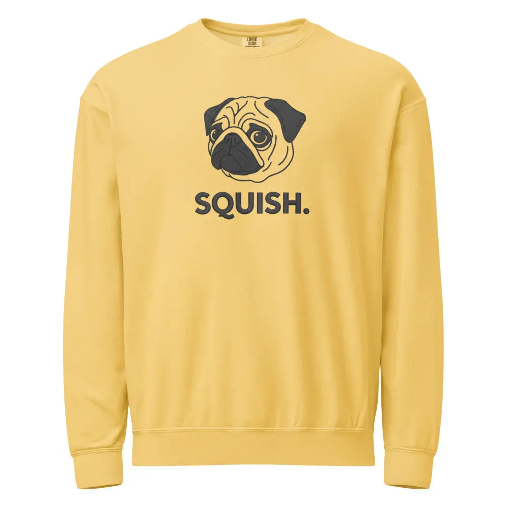 Yellow Pug Face Squish Sweatshirt for Dog Lovers