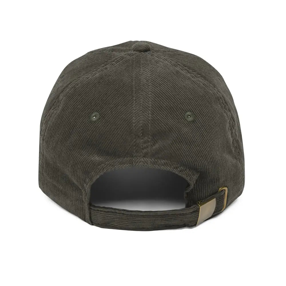 Olive green pug embroidered corduroy dad hat with adjustable strap