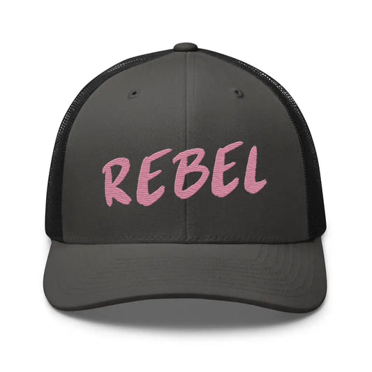 Rebel Spirit Trucker Cap - Trendy Mesh-Back Hat for Bold Style - Hats dark gray trucker cap pink 1
